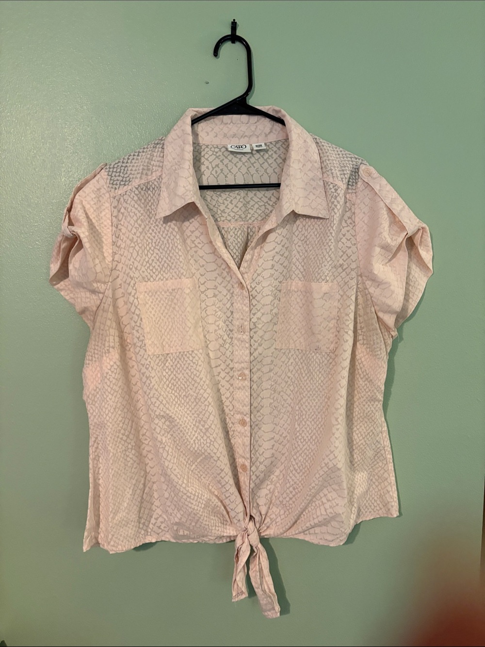 Cato Blush Pink Button-Down Tie Front Short Sleeve Blouse